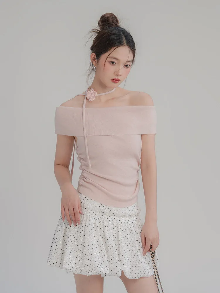 Rosette Off-Shoulder Knit Top