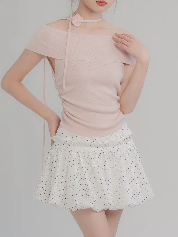 Rosette Off-Shoulder Knit Top