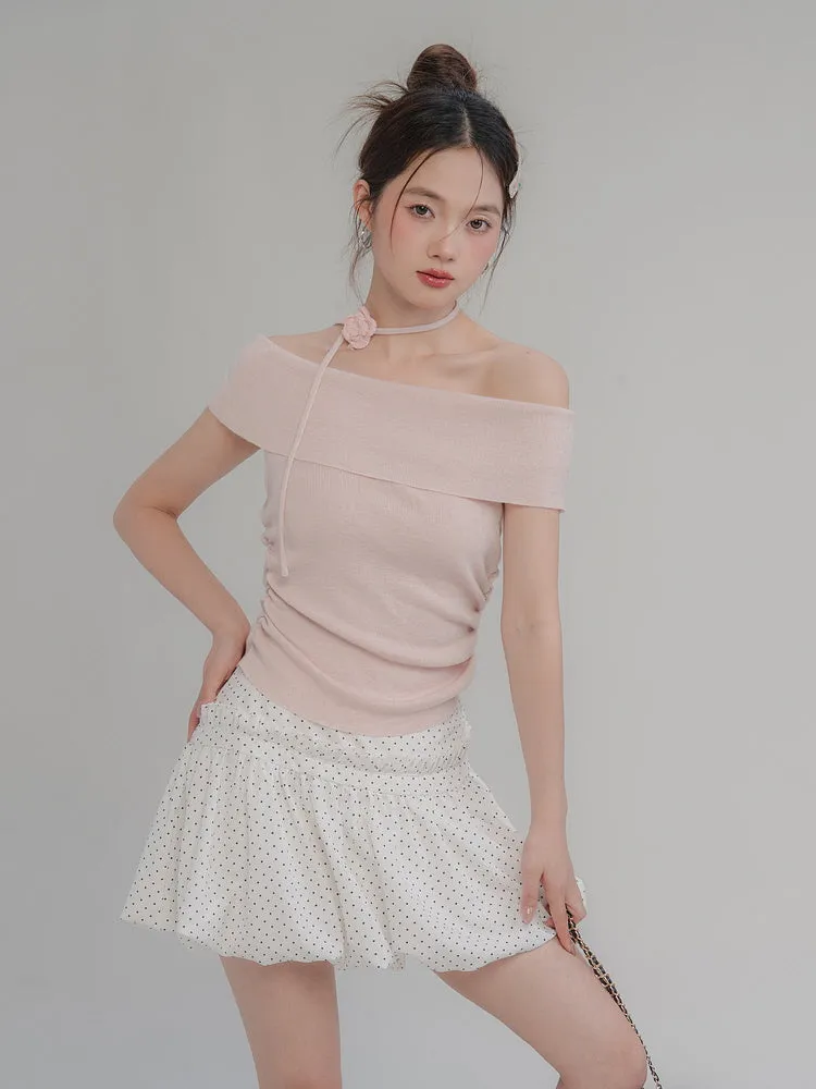 Rosette Off-Shoulder Knit Top