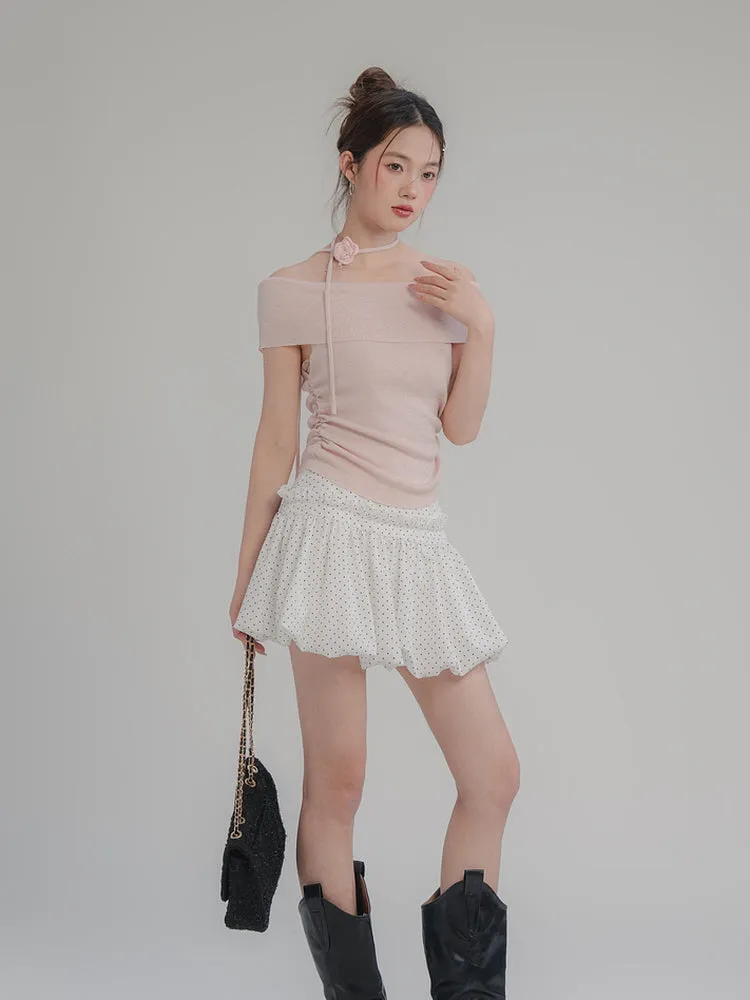 Rosette Off-Shoulder Knit Top