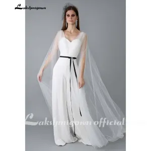 Roycebridal Ivory Chiffon Jumpsuits Wedding Dresses with cape