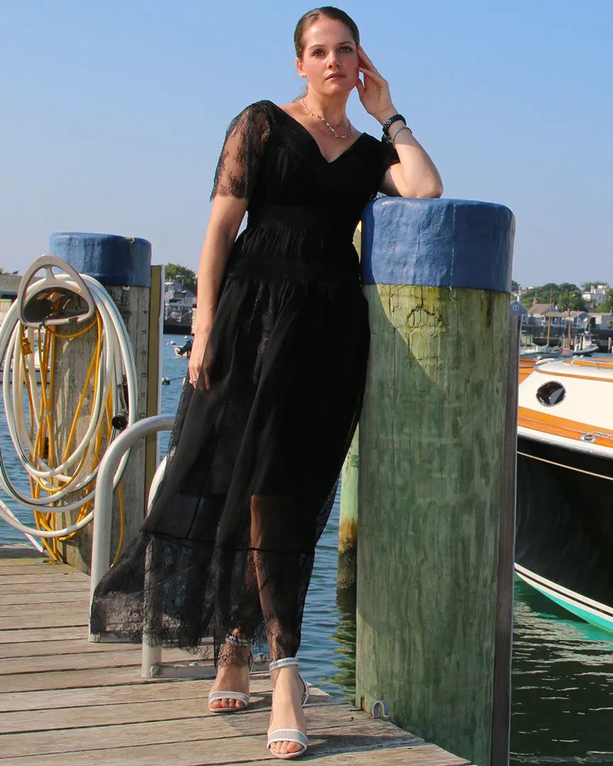 Ruched Black Lace Dress