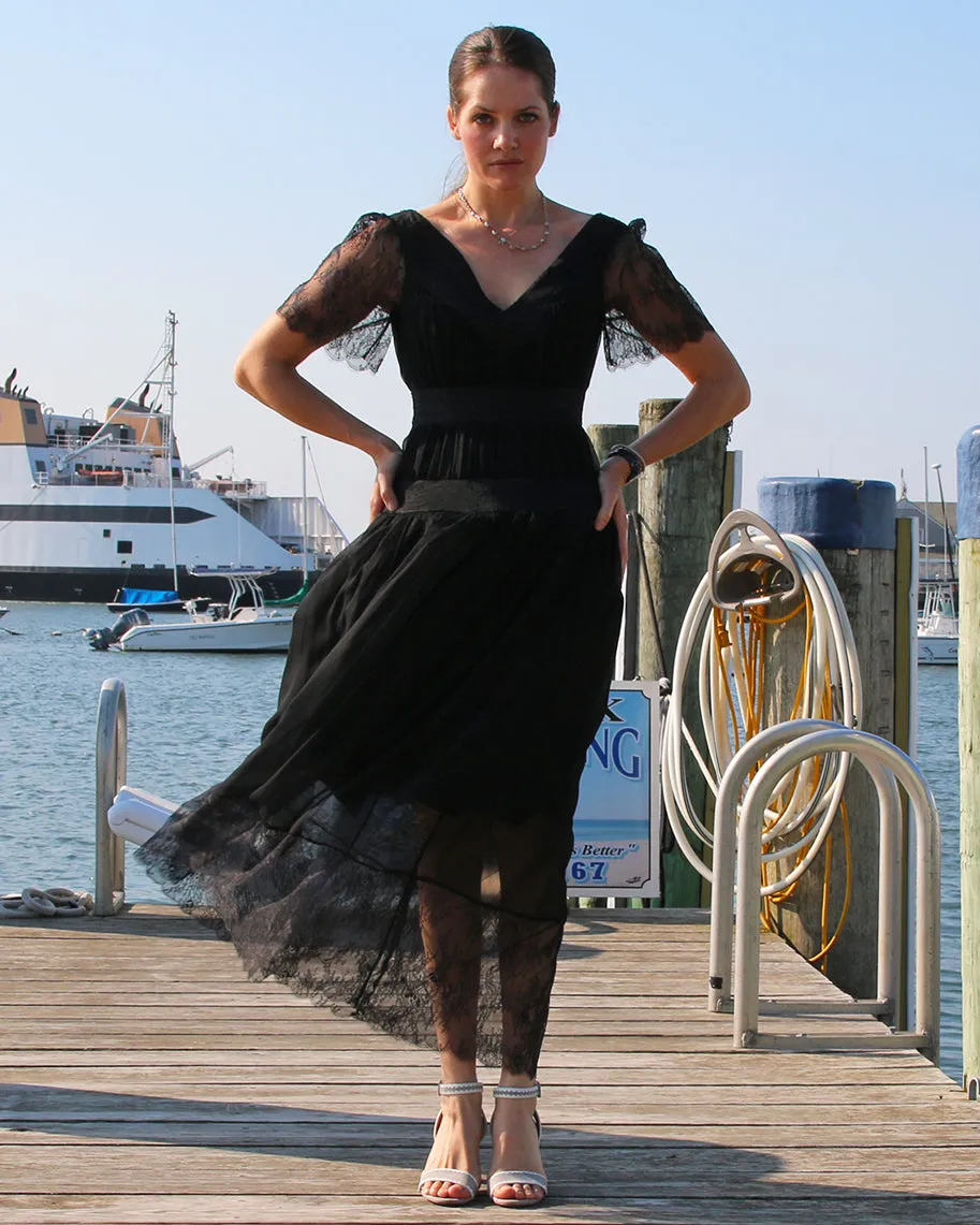 Ruched Black Lace Dress