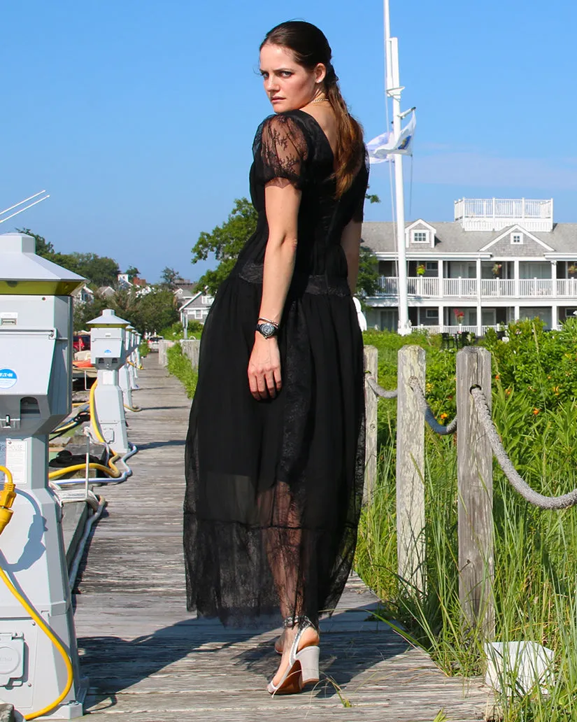 Ruched Black Lace Dress