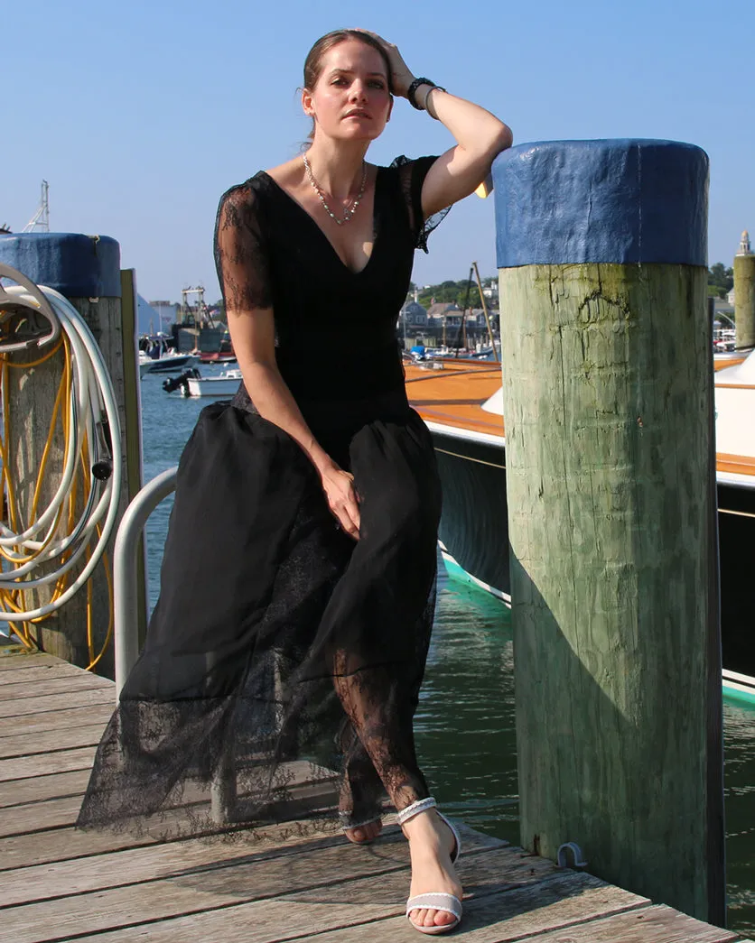 Ruched Black Lace Dress