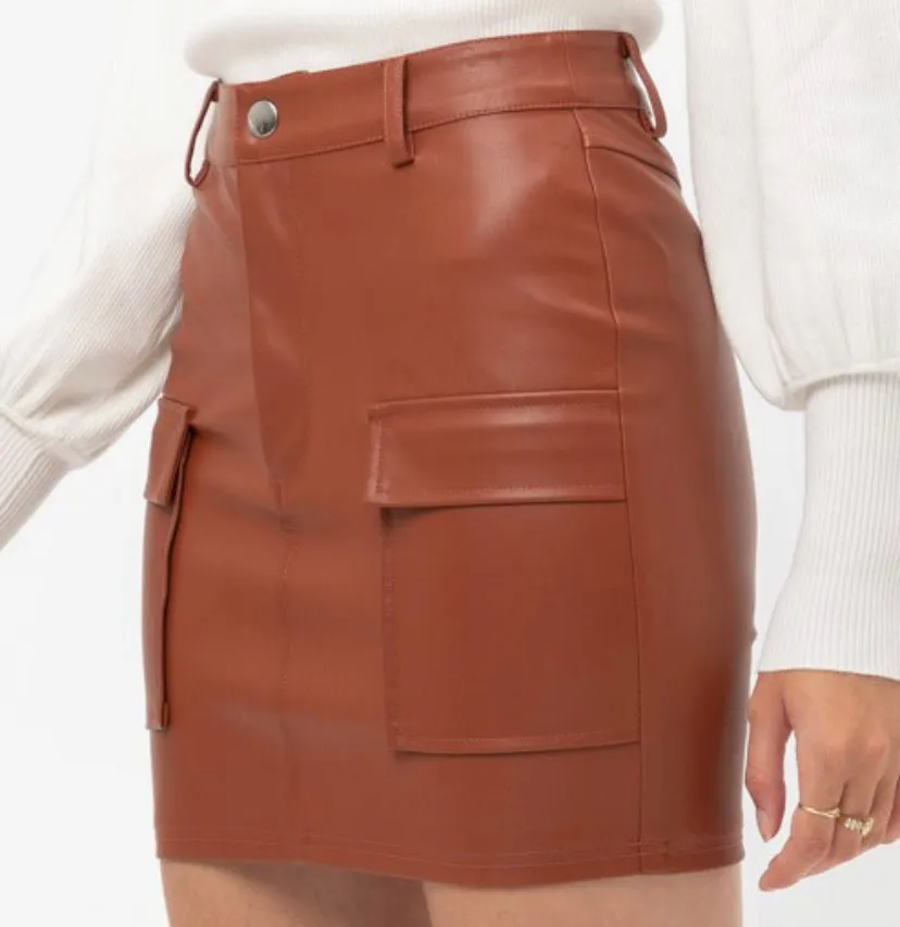 Rust leather mini skirt