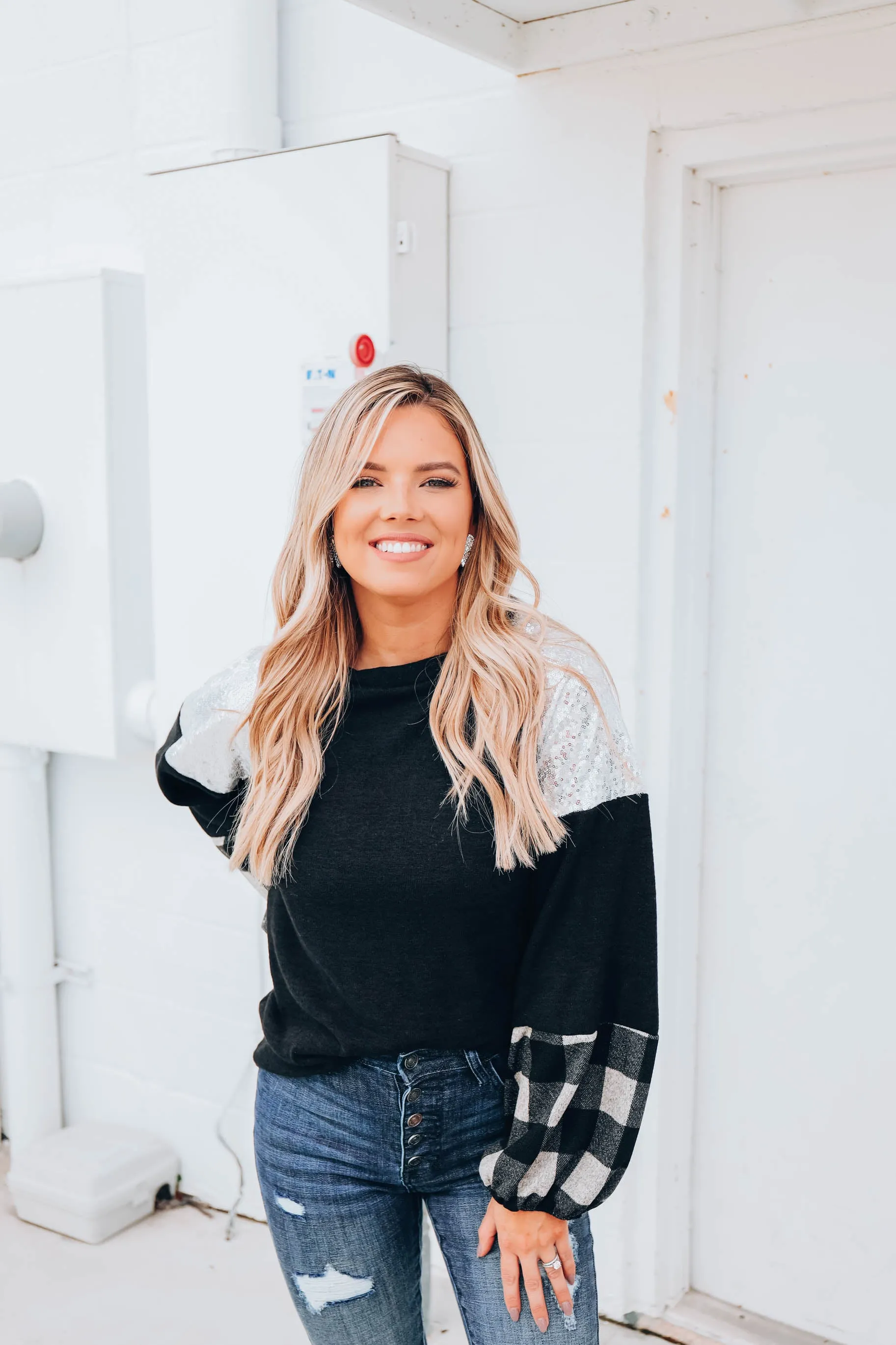Rustic Sparkle Puff Sleeve Top - Silver