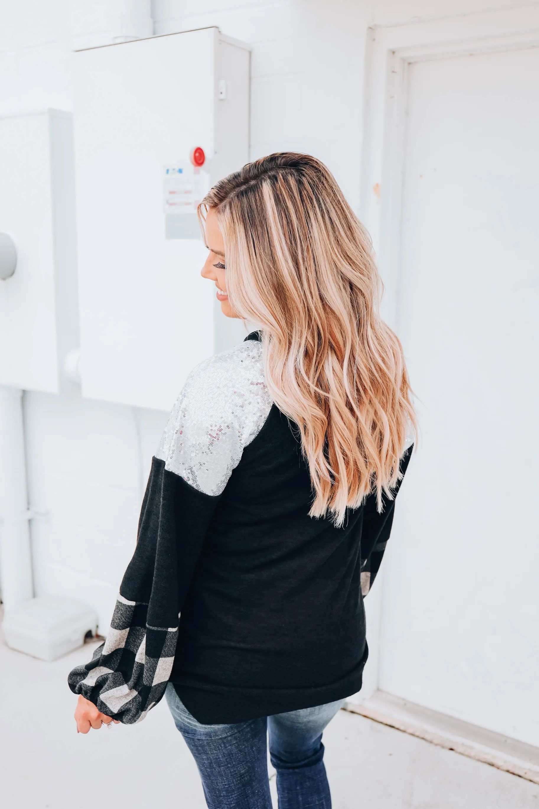 Rustic Sparkle Puff Sleeve Top - Silver