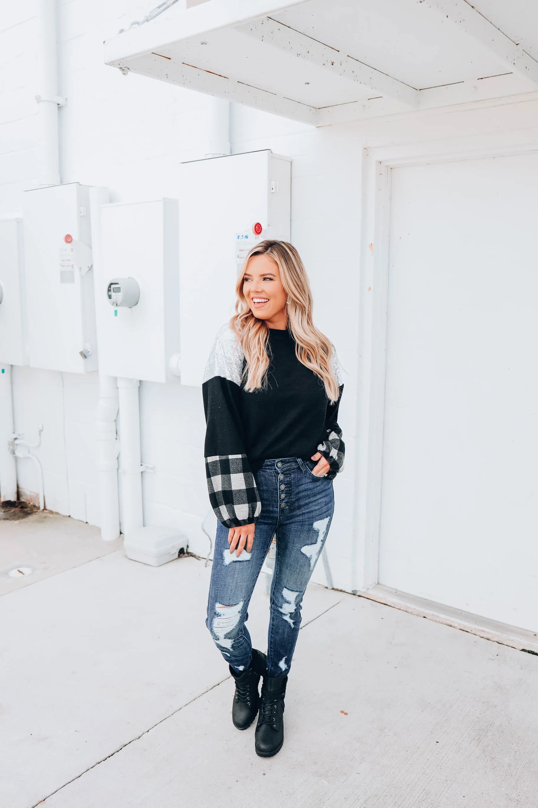 Rustic Sparkle Puff Sleeve Top - Silver