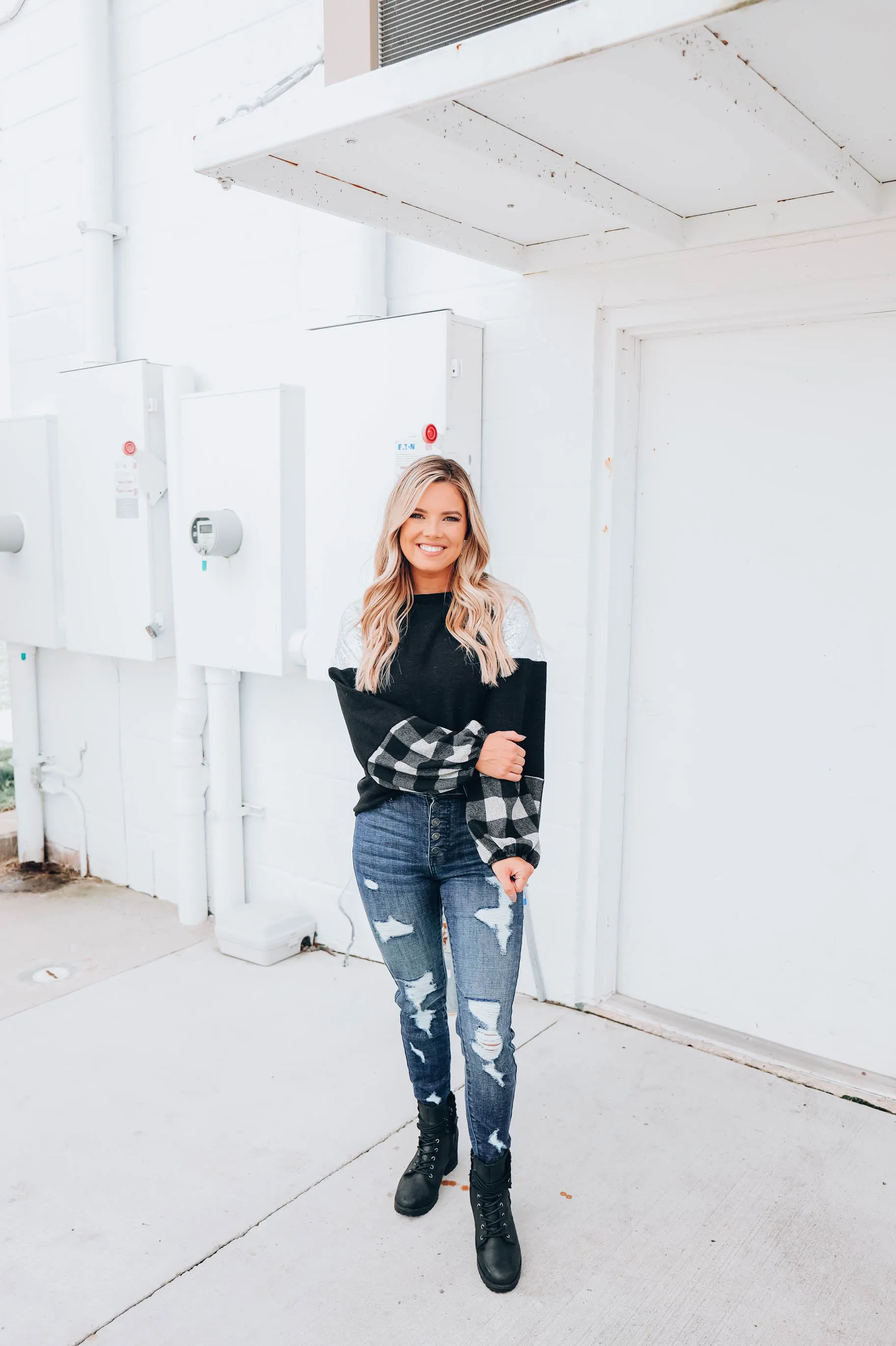 Rustic Sparkle Puff Sleeve Top - Silver