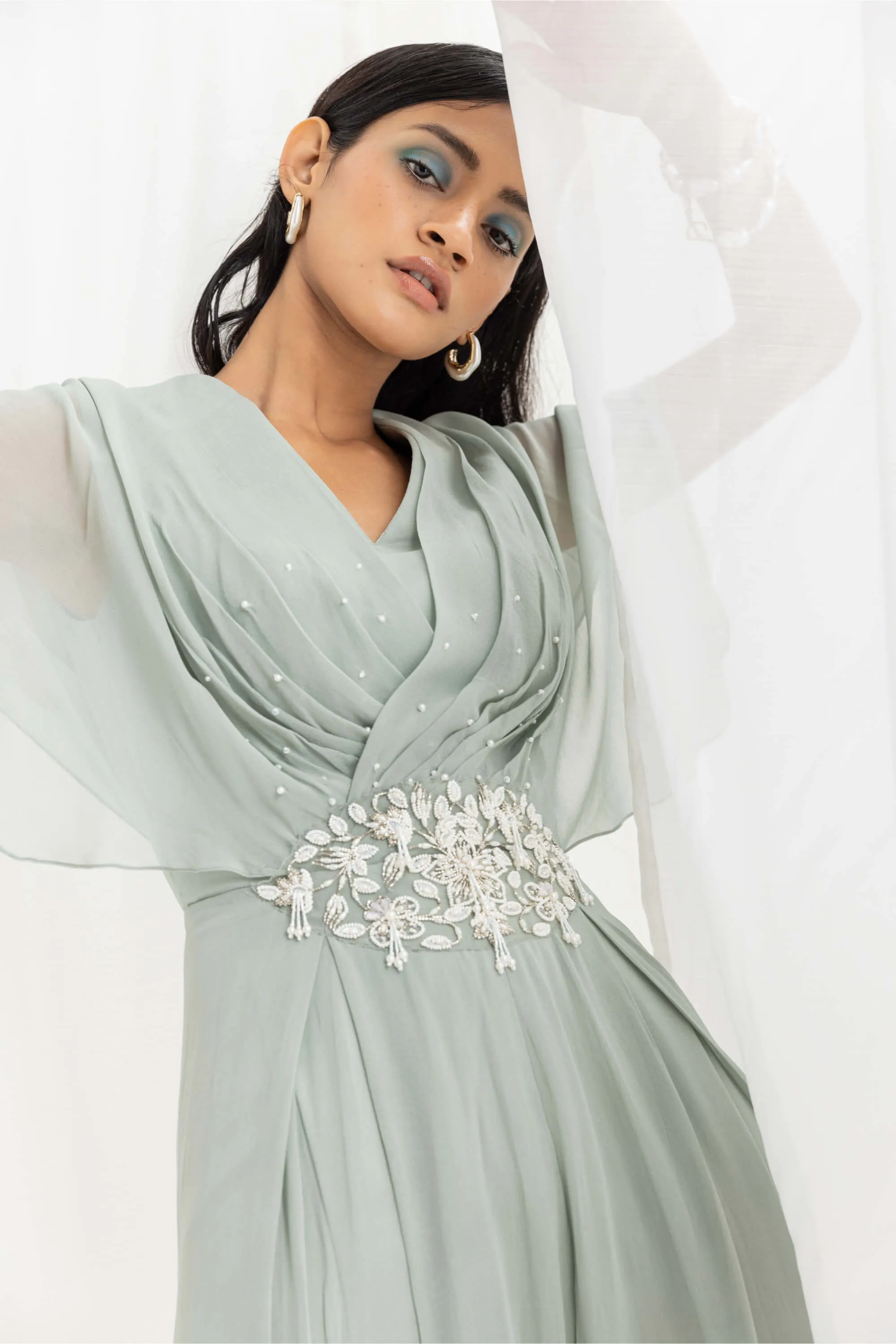 Sage green embellished jumpsuit