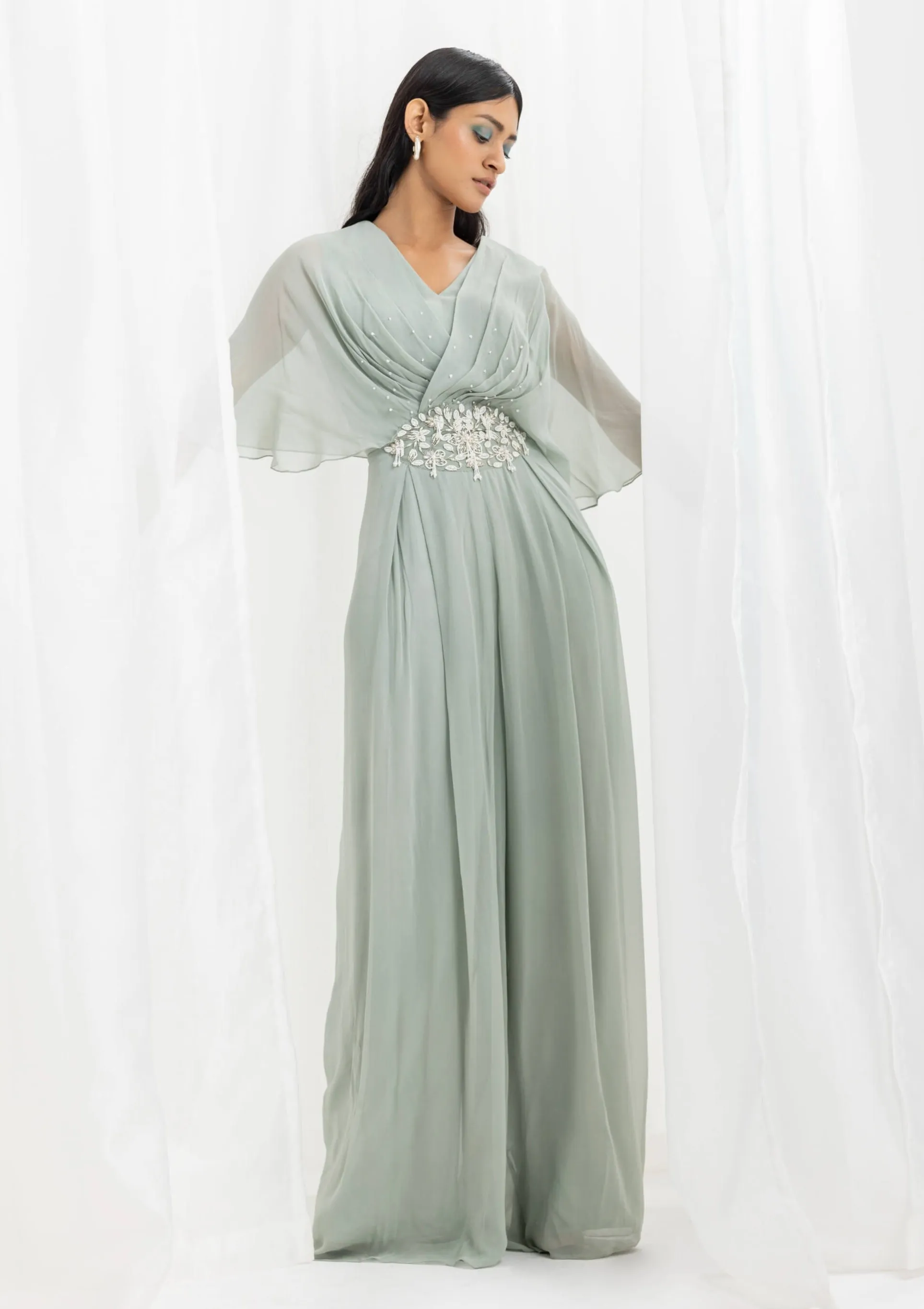Sage green embellished jumpsuit