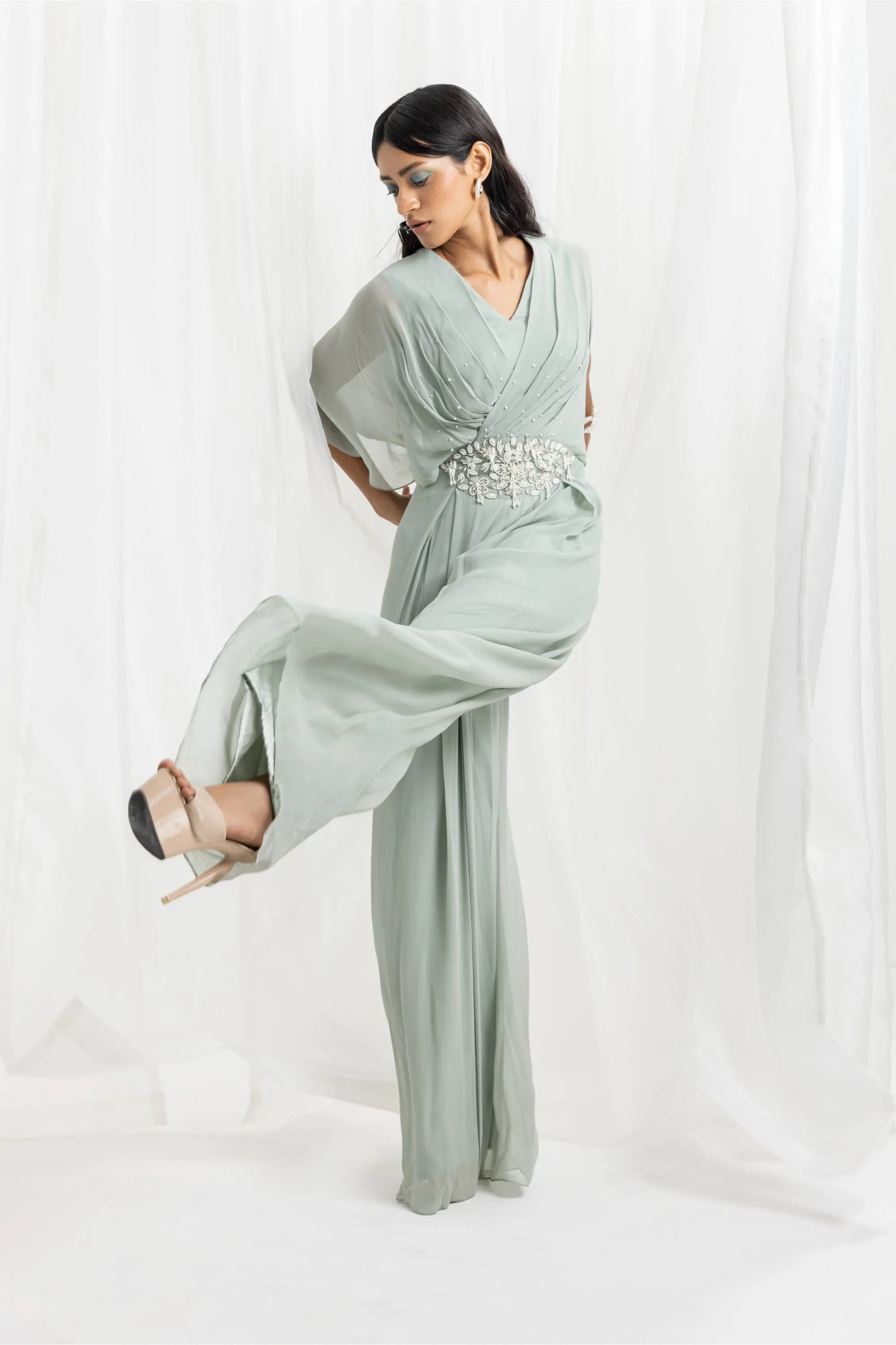 Sage green embellished jumpsuit