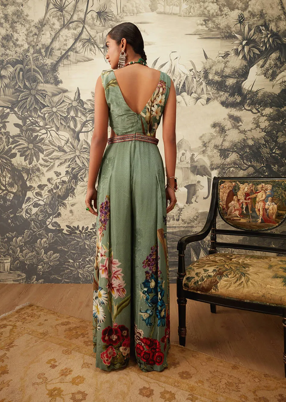 Sage green printed jumpsuit