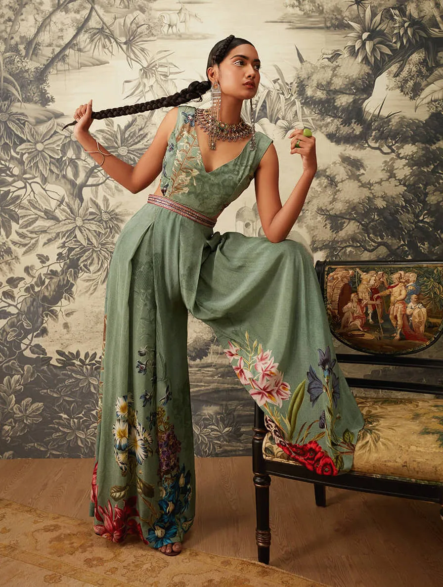 Sage green printed jumpsuit