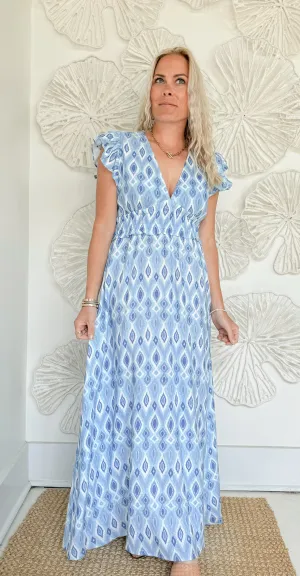 Sail to Sable Ikat Vneck Maxi