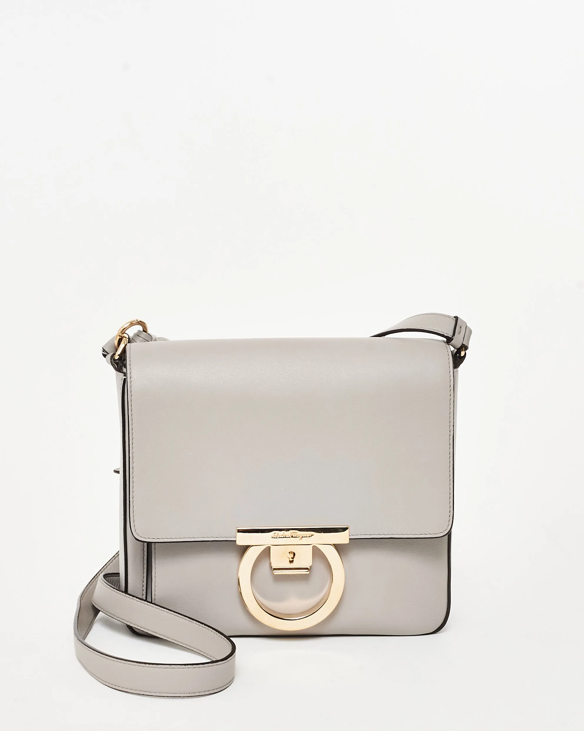 Salvatore Ferragamo Grey Mini Tassel Gancini Lock Flap Shoulder Bag