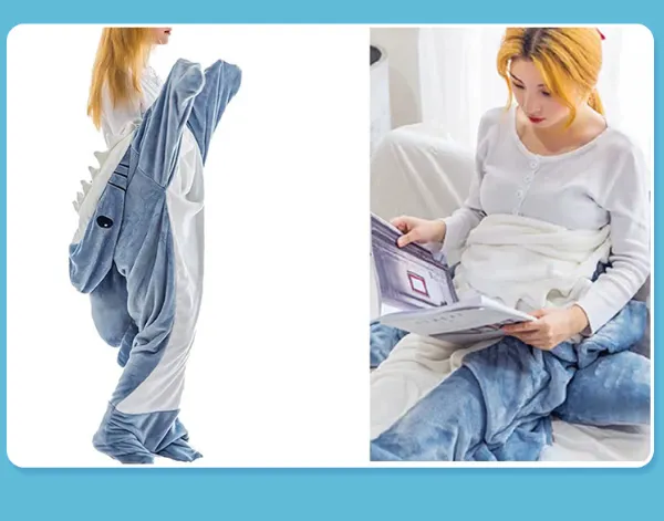Sand Carving Shark Sleeping Bag Pajamas: Flannel Home Wear