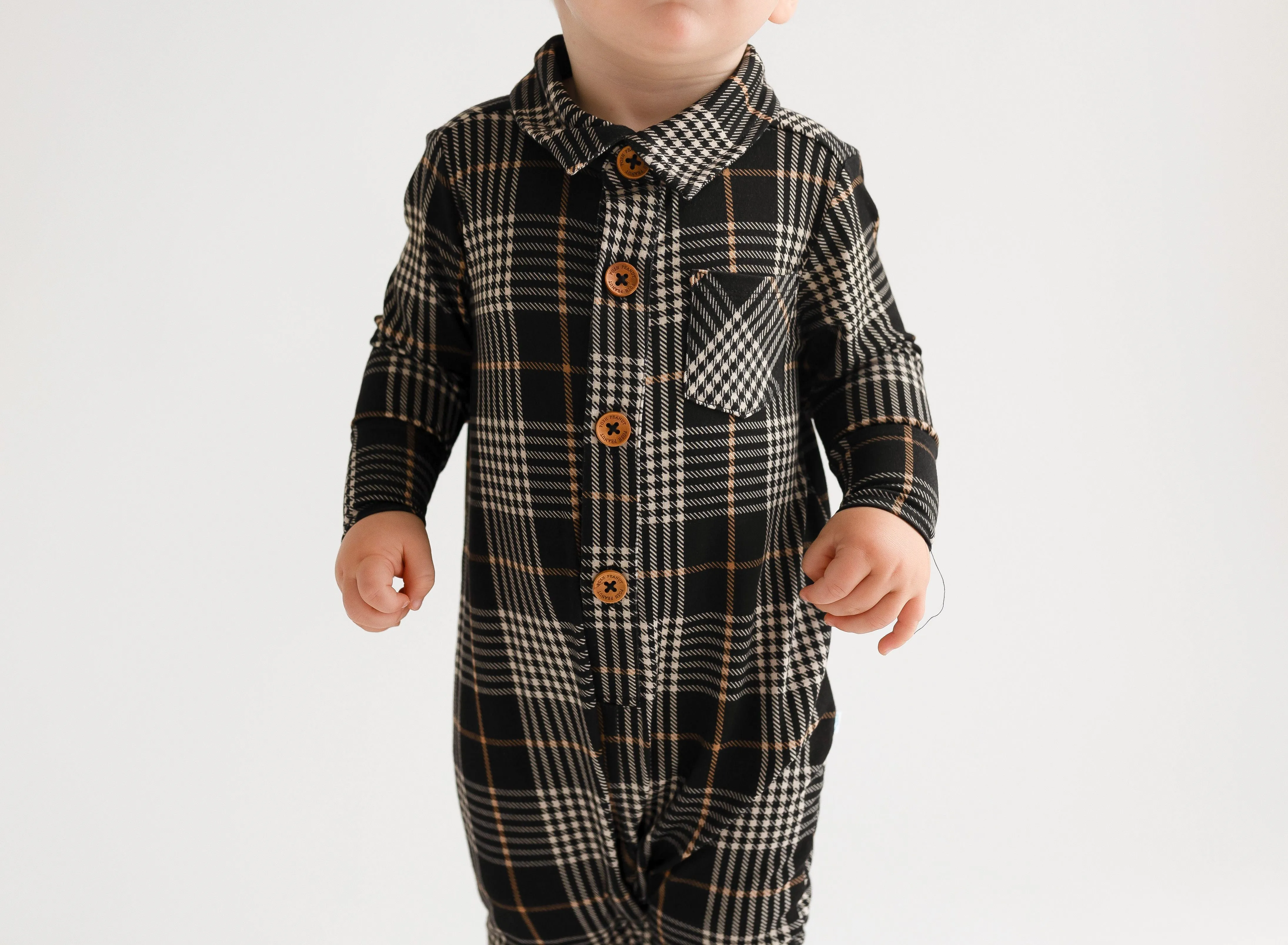 Sanders - Long Sleeve Collared Henley Long Romper || Posh Peanut
