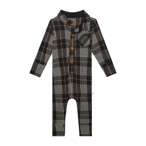 Sanders - Long Sleeve Collared Henley Long Romper || Posh Peanut