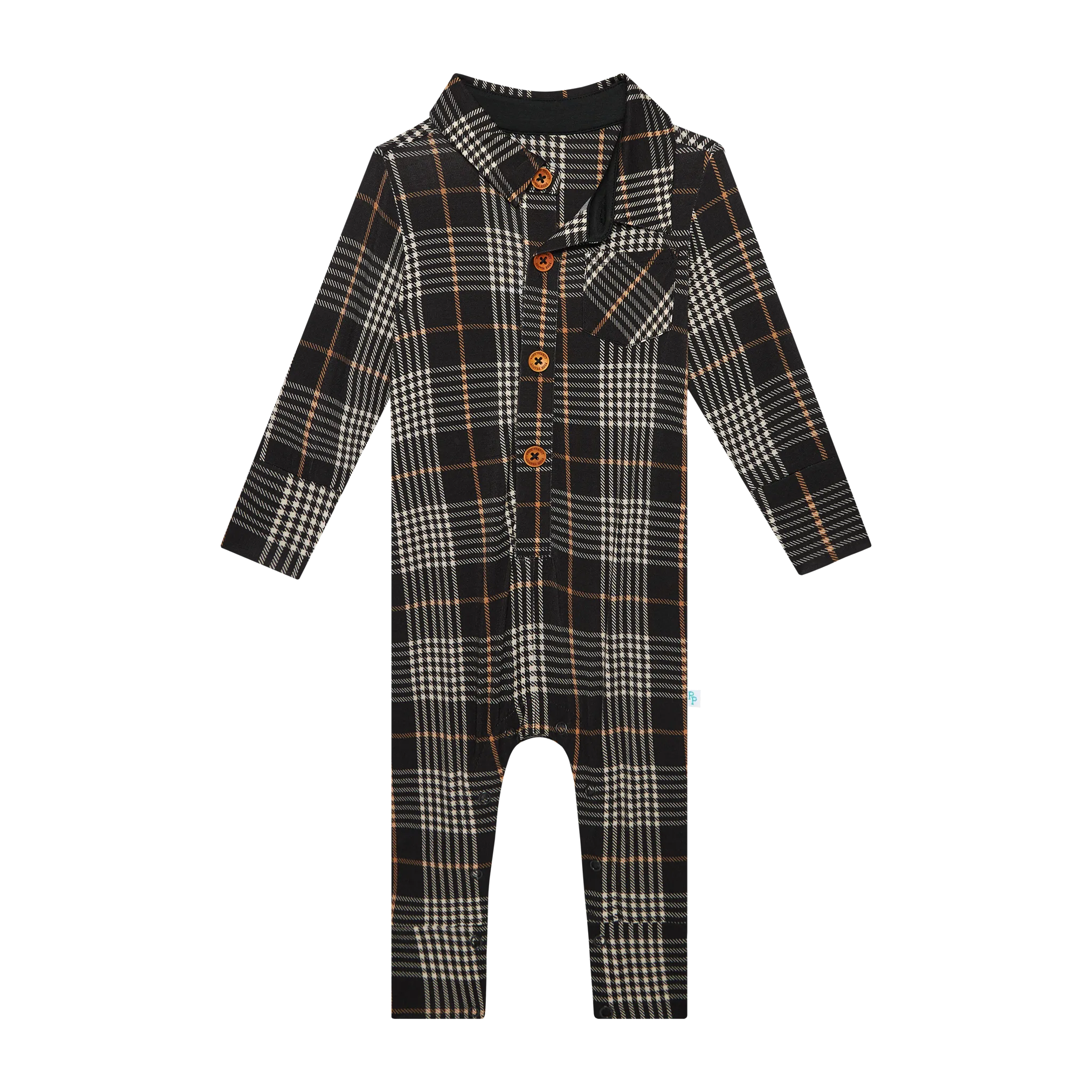 Sanders - Long Sleeve Collared Henley Long Romper || Posh Peanut