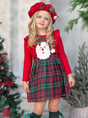 Santa Ruffled Plaid Long Sleeve Dress