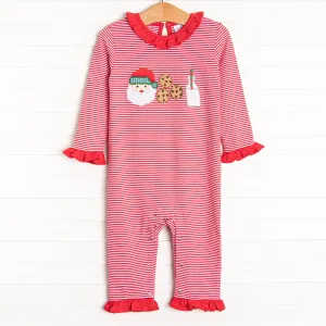 Santa's Treat Trio Applique Ruffle Romper, Red
