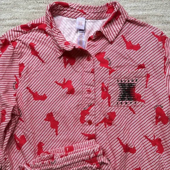Savage X Fenty White Pearl Candy Cane Girlz Night Star Chaser Flannel Pajamas