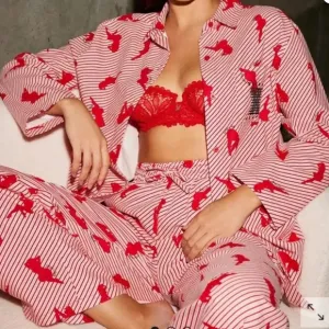 Savage X Fenty White Pearl Candy Cane Girlz Night Star Chaser Flannel Pajamas