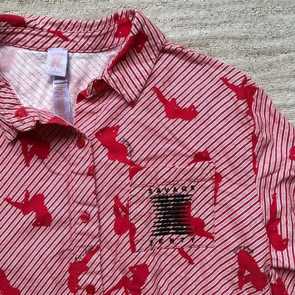 Savage X Fenty White Pearl Candy Cane Girlz Night Star Chaser Flannel Pajamas
