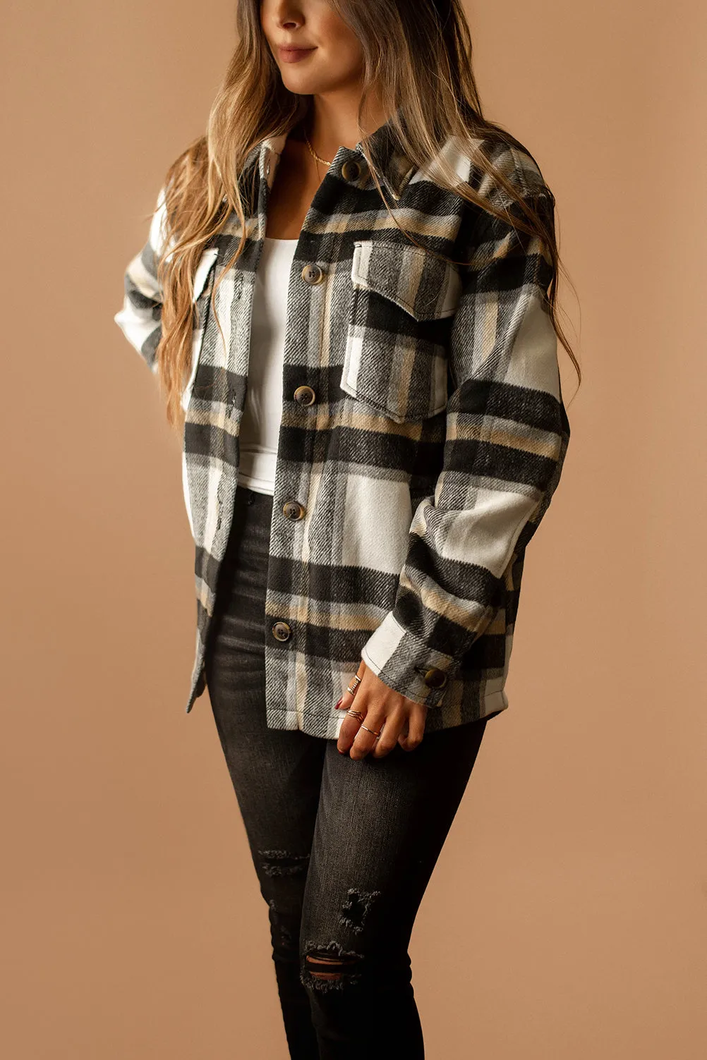 Say It All Plaid Shacket (Black   White) | FINAL SALE