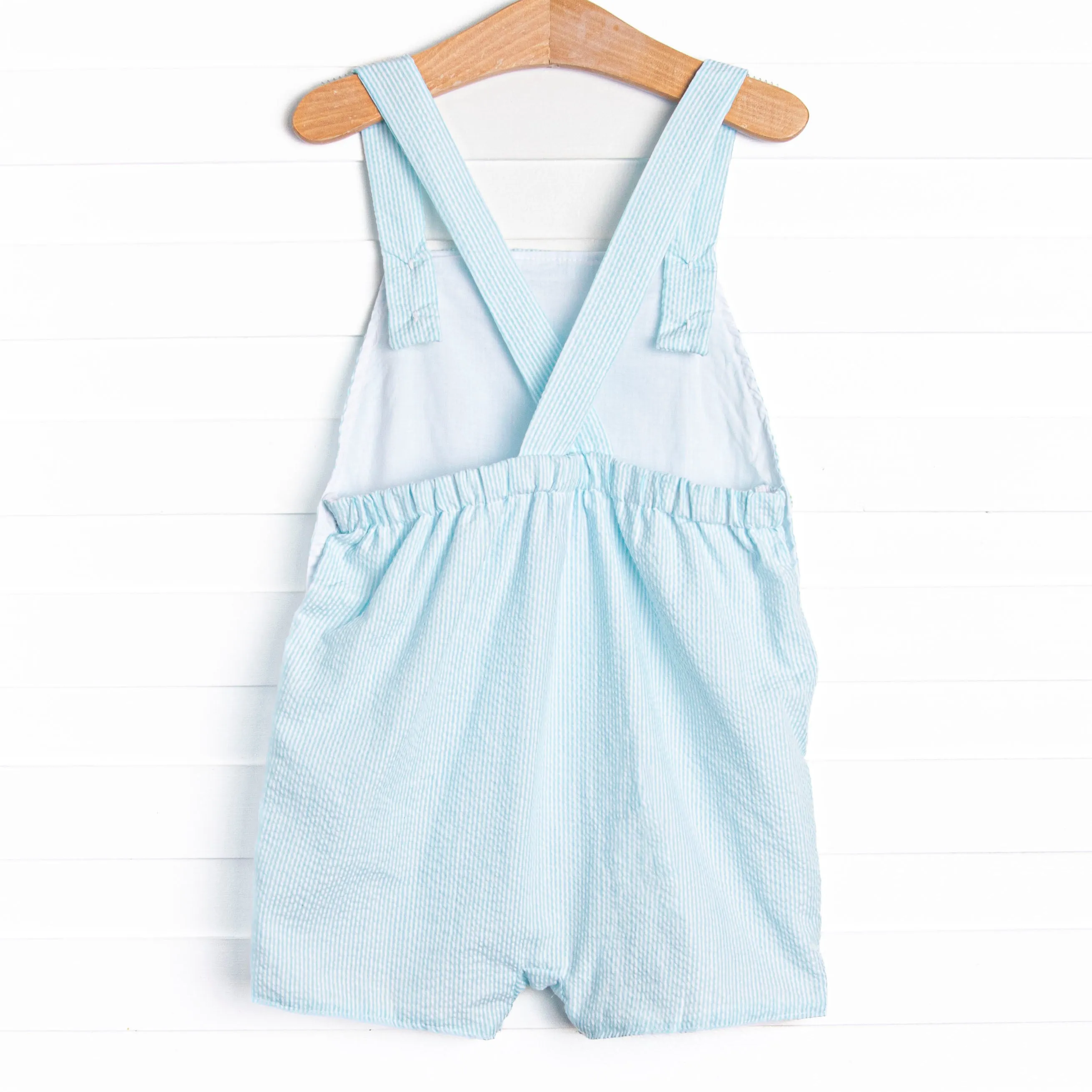 Seasonal Seersucker Short Romper, Blue