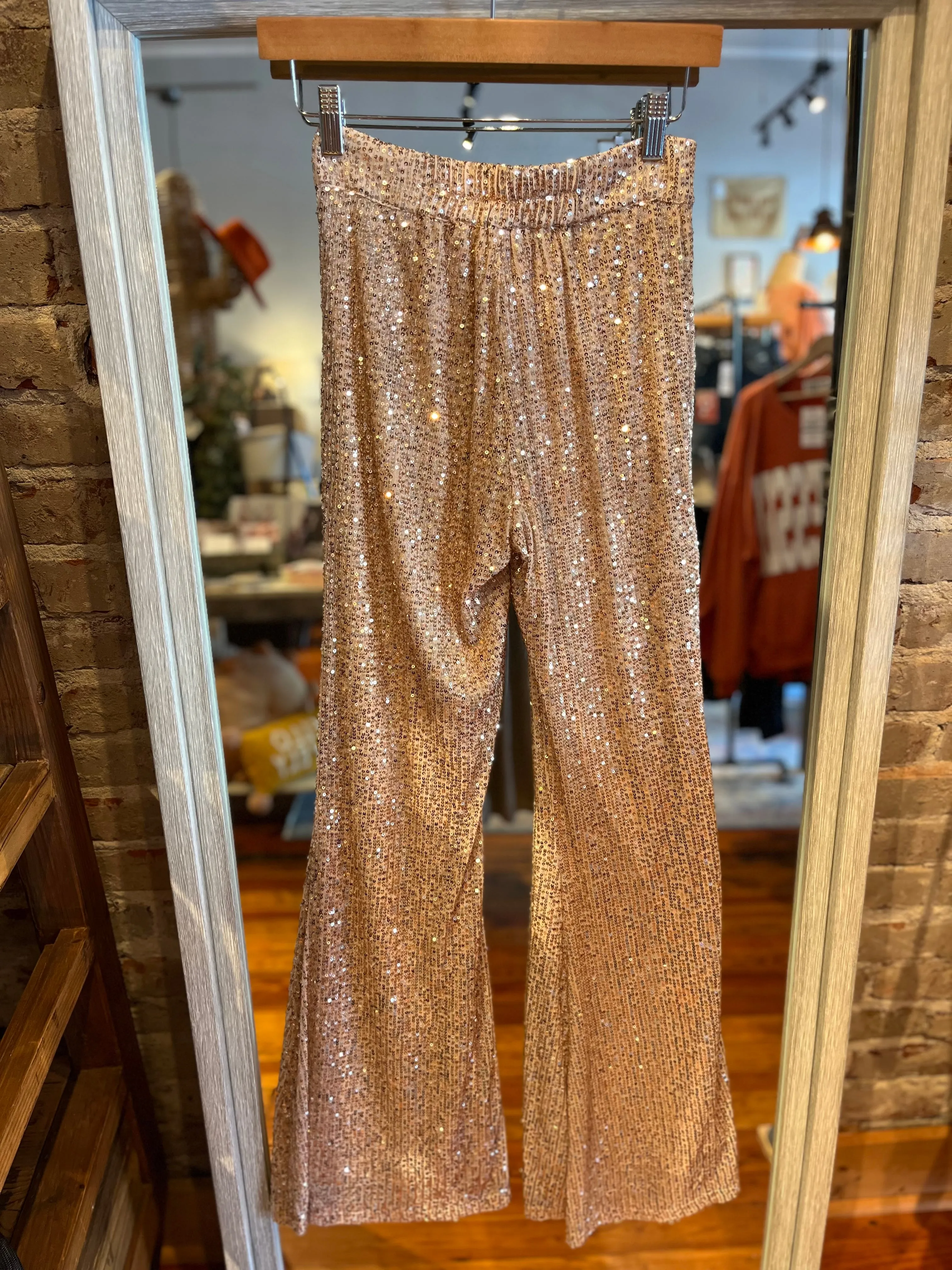 Sequins Flared Dress Pants- Rose Gold