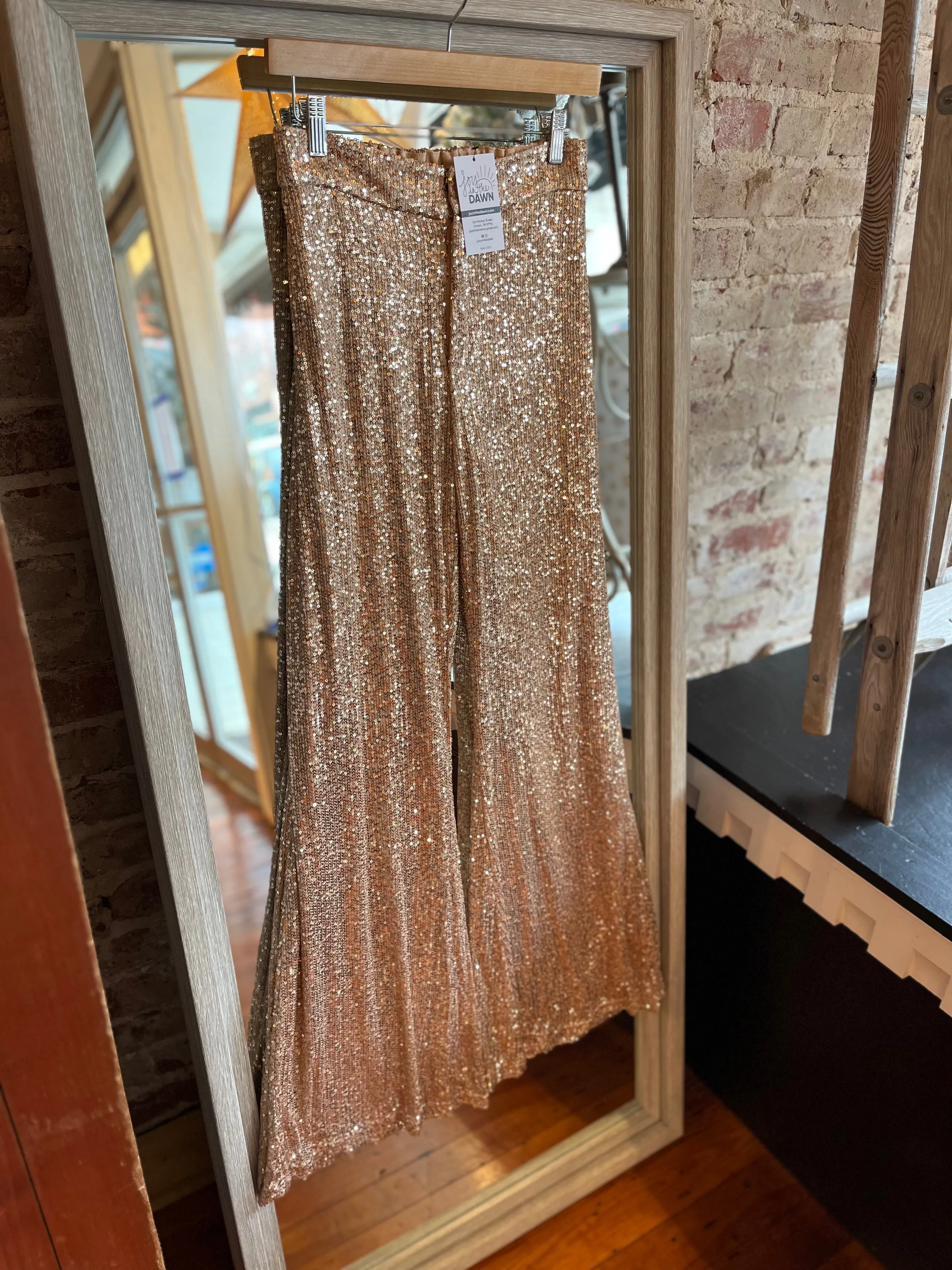 Sequins Flared Dress Pants- Rose Gold