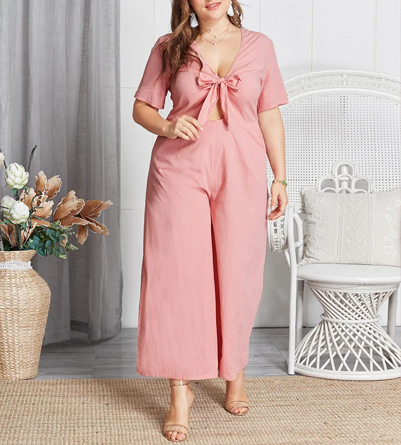 Sexy Bowknot Deep V Neck Rompers Women Jumpsuit