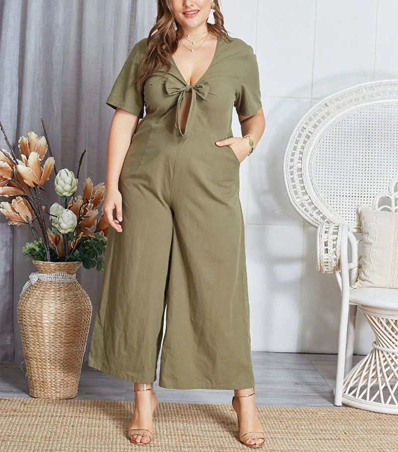 Sexy Bowknot Deep V Neck Rompers Women Jumpsuit