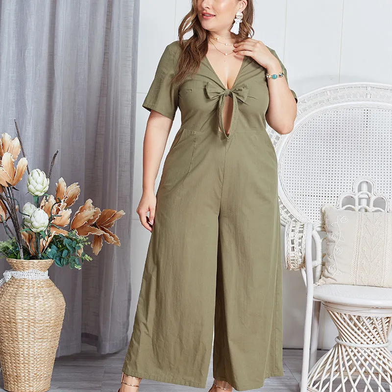 Sexy Bowknot Deep V Neck Rompers Women Jumpsuit