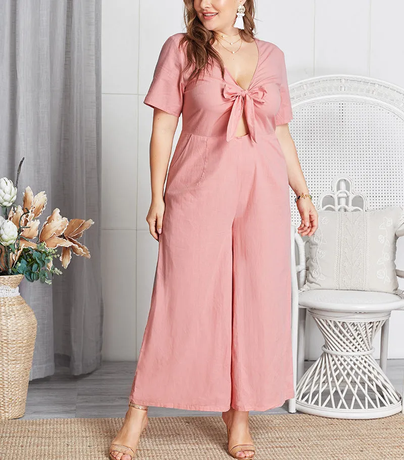 Sexy Bowknot Deep V Neck Rompers Women Jumpsuit