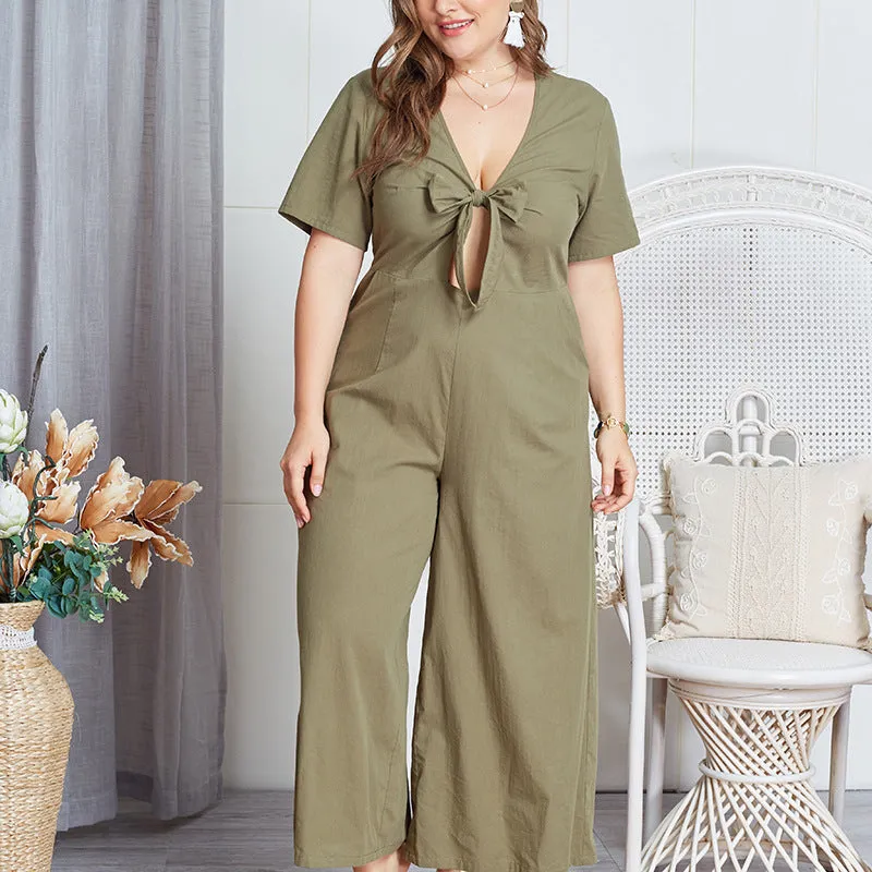 Sexy Bowknot Deep V Neck Rompers Women Jumpsuit