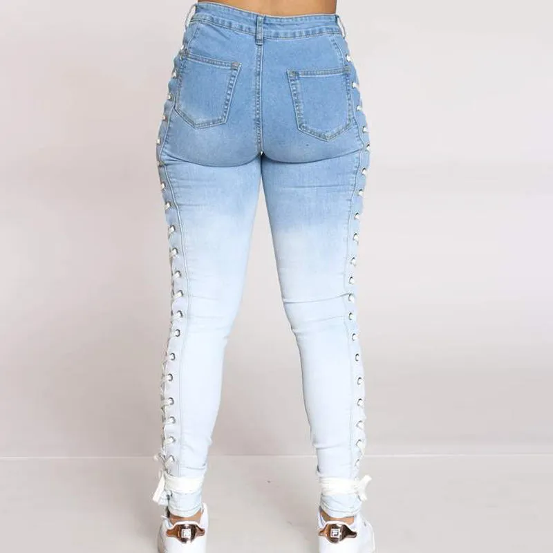 Sexy Eyelet Lace-up Denim Pants