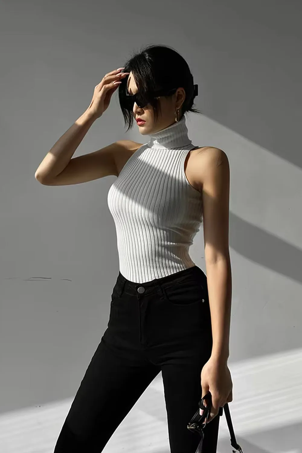 Sexy Knitted Turtleneck Off Shoulder Crop Tops