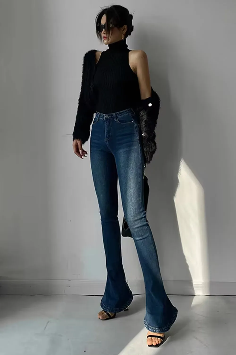 Sexy Knitted Turtleneck Off Shoulder Crop Tops