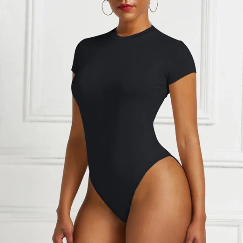 Sexy Short Sleeve O-Neck Bodysuit | Bodycon Rompers