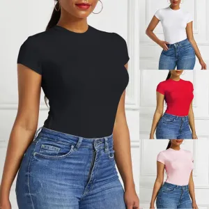 Sexy Short Sleeve O-Neck Bodysuit | Bodycon Rompers