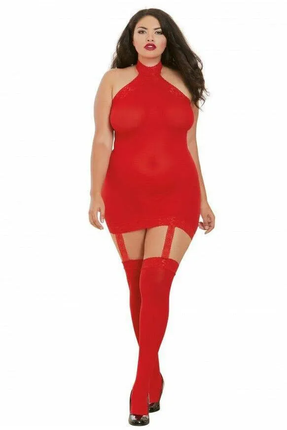 Sheer Red Garter Dress Bodystockings