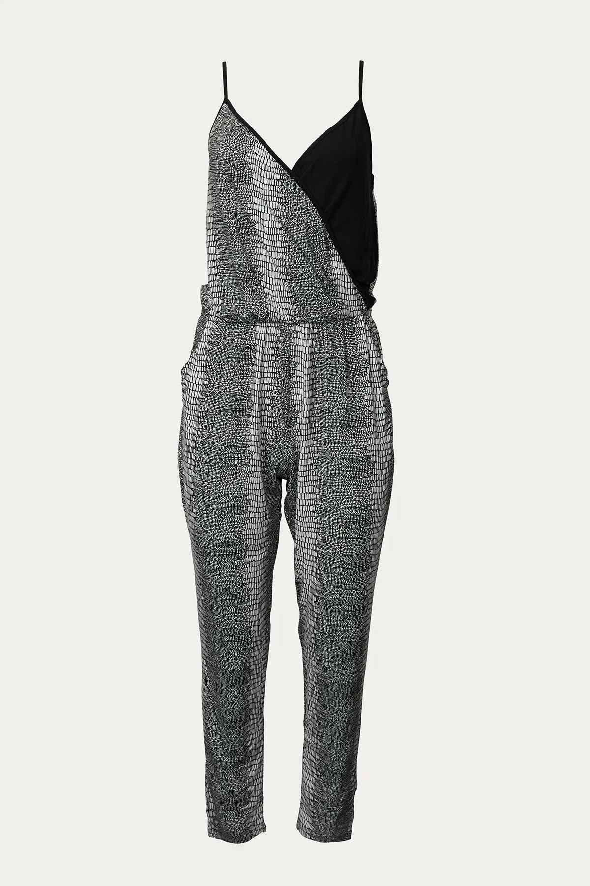 SHELA WRAP-EFFECT TWO-TONE STRETCH-JERSEY JUMPSUIT