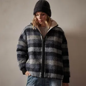 Sherpa Lined Plaid Zip Jacket - Breeze Plaid