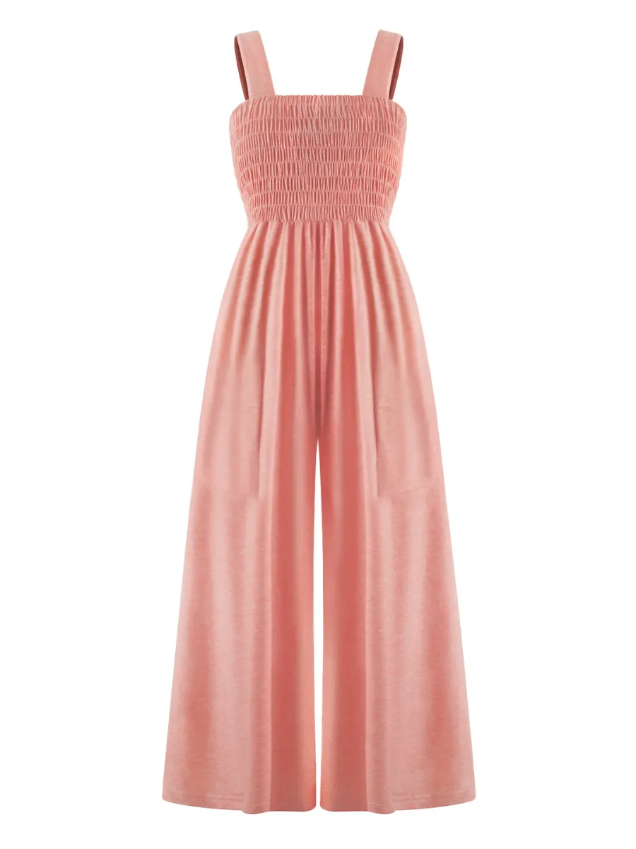 Shore Vacays Smocked Pocketed Wide Leg Jumpsuit - Pink