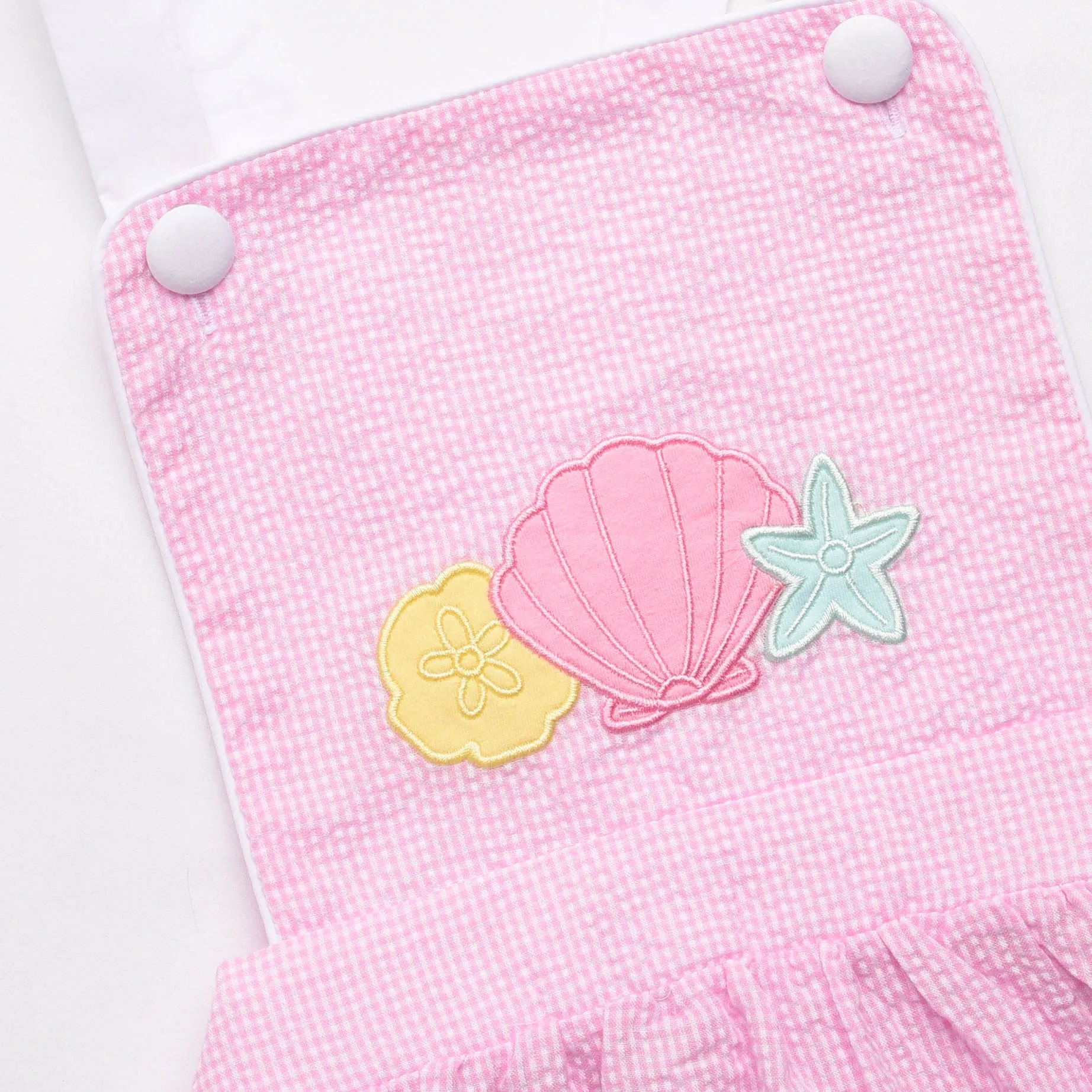 Shoreline Seashells Applique Romper, Pink