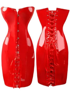 Short PVC Leather Corset Dress Black/Red Colors Sexy Shiny Women's Gothic Slim Body Vinyl Latex Club Mini Bodycon Dress